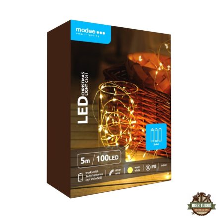 Modee Karácsonyi LED Füzér Réz Elemes C1011 (100LED/5m/5cm) warm