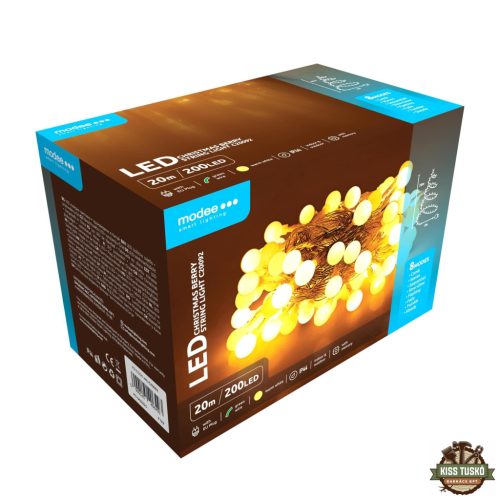 Modee Karácsonyi LED Füzér Berry Plastic Adapteres (200LED/20m/10cm) warm