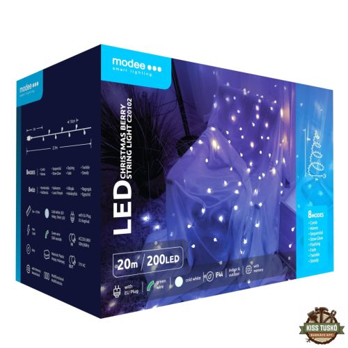 Modee Karácsonyi LED Füzér Berry Plastic Adapteres (200LED/20m/10cm) cold