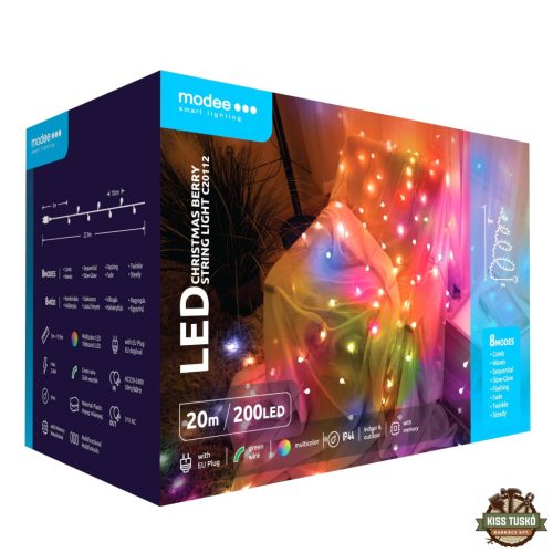 Modee Karácsonyi LED Füzér Berry Plastic Adapteres (200LED/20m/10cm)multicolor
