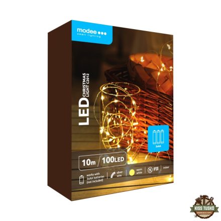 Modee Karácsonyi LED Füzér Réz Elemes C2012 (100LED/10m/10cm) warm