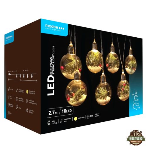 Modee Karácsonyi LED Füzér Dekor Adapteres C2022 (10LED/270cm/30cm) warm