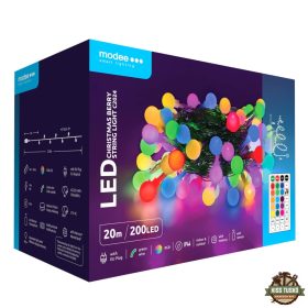   Modee Karácsonyi LED Füzér Berry Plastic Adapteres (200LED/20m/10cm)RGB+remote