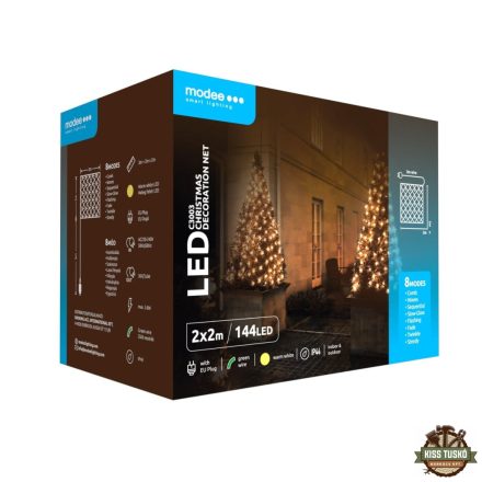 Modee Karácsonyi LED Dekoráció Háló Adapteres C3003 (144LED/2m x 2m) warm