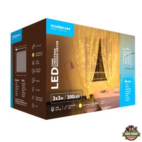   Modee Karácsonyi LED Dekoráció Ablakra Adapteres C3006 (300LED/3m x 3m) warm
