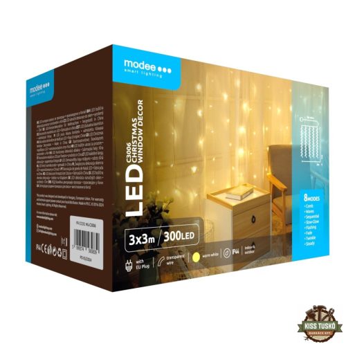 Modee Karácsonyi LED Dekoráció Ablakra Adapteres C3006 (300LED/3m x 3m) warm