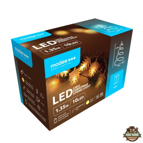 Modee Karácsonyi LED Füzér Dekor Elemes C3012 (10LED/135cm/15cm) warm