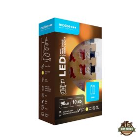   Modee Karácsonyi LED Füzér Dekor Elemes + Csipesz C3015 (10LED/90cm/10cm) warm