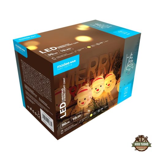 Modee Karácsonyi LED Füzér Dekor Elemes C3027 (10LED/90cm/10cm) warm
