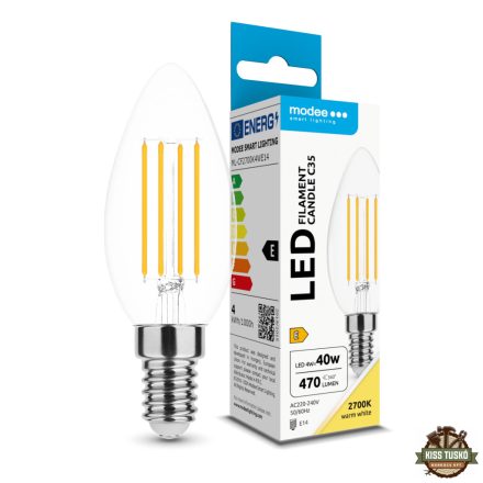 Modee LED Izzó Filament Gyertya C35 4W E14 360° 2700K (470 lumen) ERP