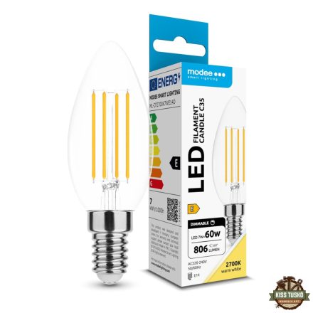 Modee LED Izzó Filament Gyertya C35 7W E14 360° 2700K (806 lumen) dimm. ERP