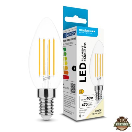 Modee LED Izzó Filament Gyertya C35 4W E14 360° 4000K (470 lumen) ERP