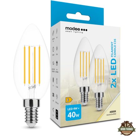 Modee LED Izzó Filament Gyertya C35 4W E14 360° 4000K (470 lumen) ERP B2