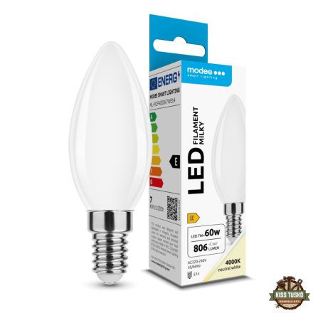 Modee LED Izzó Filament Milky Gyertya C35 7W E14 360° 4000K (806 lumen) ERP