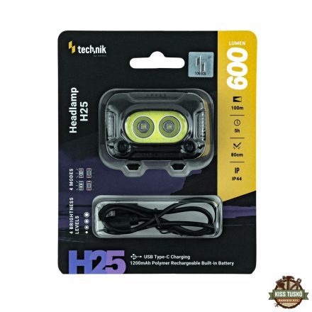 Technik Fejlámpa H25 (akkumulátoros) XPG-2+2835*8 LED + USB Type-C (600 lumen)