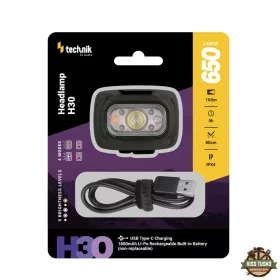   Technik Fejlámpa H30 (akkumulátoros) SST20 LED + red light + USB-C (650 lumen)