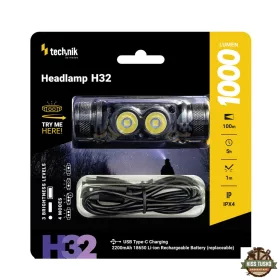   Technik Fejlámpa H32 (+1x18650) OSRAM P9 + USB-C (1000 lumen)