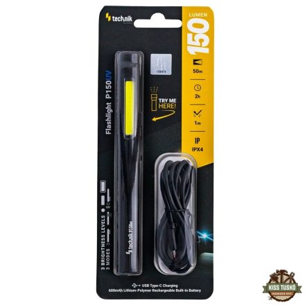 Technik Elemlámpa P150UV (akkumulátoros) LED+UV + USB-C (150 lumen)