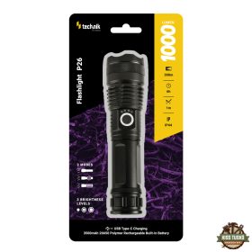   Technik Elemlámpa P26 (+1x26650 3500mAh) P50 LED + USB-C (1000 lumen)