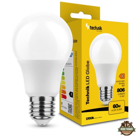 Technik LED Izzó Globe A60 8,8W E27 360° 2700K (806 lumen) ERP