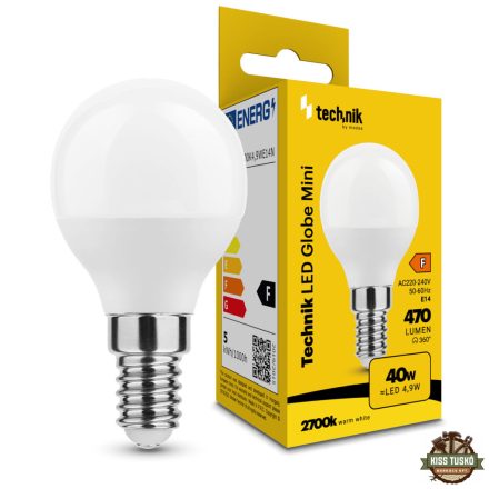 Technik LED Izzó Globe Mini G45 4,9W E14 360° 2700K (470 lumen) ERP