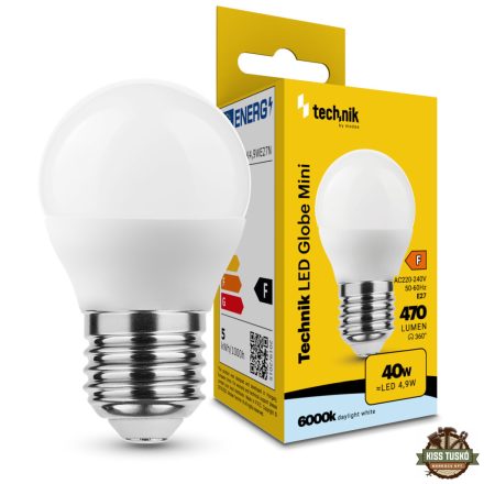 Technik LED Izzó Globe Mini G45 4,9W E27 360° 6000K (470 lumen) ERP