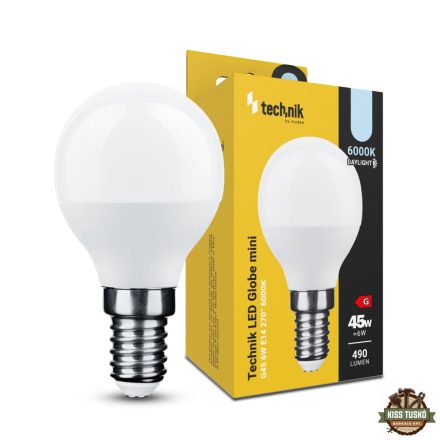 Technik LED Izzó Globe Mini G45 6W E14 270° 6000K (490 lumen)