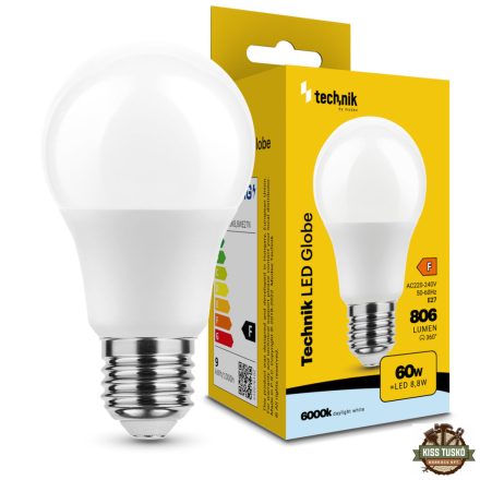 Technik LED Izzó Globe A60 8,8W E27 360° 6000K (806 lumen) ERP