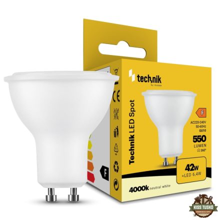 Technik LED Izzó Spot Alu-Plastic 6,4W GU10 110° 4000K (550 lumen) ERP