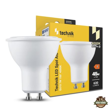 Technik LED Izzó Spot Alu-Plastic 7W GU10 100° 4000K (630 lumen) ERP