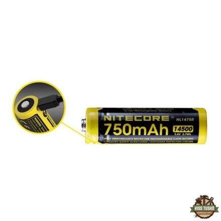 Nitecore Kellék Akkumulátor 14500 NL1475R USB-s 750mAh 3,6V B1