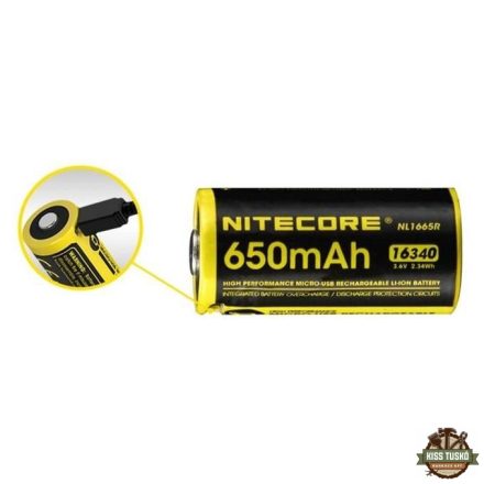 Nitecore Kellék Akkumulátor 16340 RCR123 NL1665R USB-s 650mAh 3,6V B1