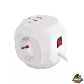   Technik Professional Elosztó Kocka 3 utas 1,5m kábel (1,5mm2) + USB C/A 16A