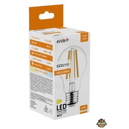 Avide LED Filament Globe 10.5W E27 A70 NW 4000K High Lumen