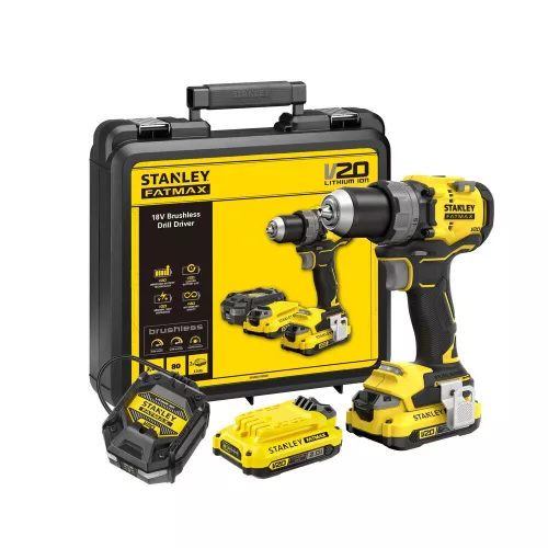 Stanley V20 Kefe-nélküli Fúró-csavarozó + 2x2.0Ah akku