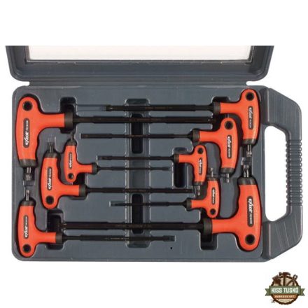 torx kulcs klt., 9db ; CV., gumírozott T-nyelű, T10×100, T15×100, T20×100, T25×150, T27×150, T30×150, T40×150, T45×200,