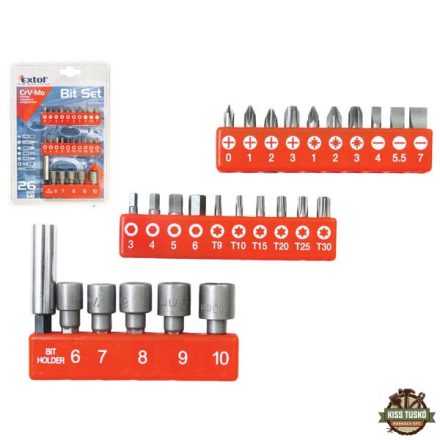 bit klt. 26db CV.-Mo ; PH,PZ,lapos,torx, hexagonális, mágn. bittartó, dugókulcsok