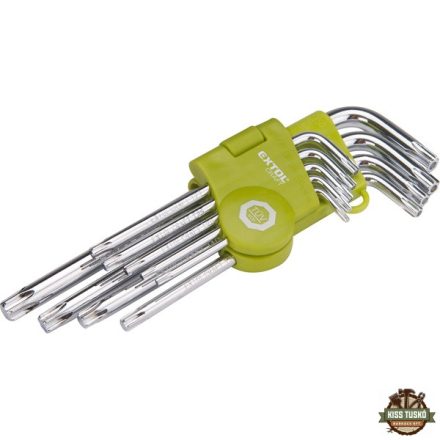 torx kulcs klt., Cr40. 9db, egyik vége lyukas; T10,15,20,25,27,30,40,45,50, bliszteren