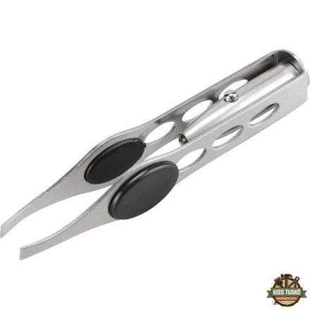 csipesz LED fénnyel, rozsdamentes acél, hossz: 95mm, pofák szélessége: 4mm, 3×1,5V elemmel (LR71)