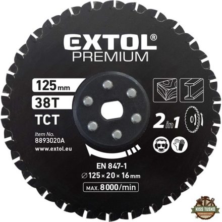 fűrészlap, keményfémlapkás 125×20×16mm, 38T, 2az1ben Twin Blade rendszer, fémre és fára, 8893020 vágógéphez