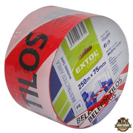 jelölő szalag, piros-fehér; 75mm×250m, polietilén "BELÉPNI TILOS" felirattal, (kordonszalag)