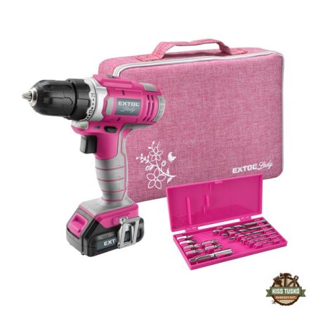 akkus fúrócsavarozó, 12V, Li-ion, Extol Lady, 1db 1300 mAh akku