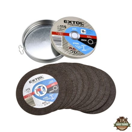 vágókorong 10 db, acélhoz/inoxhoz, kék; 115×1×22,2mm, max 13300 ford/perc, fémdobozban