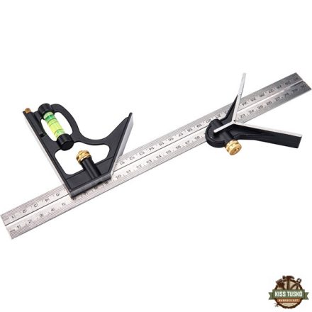 asztalos kombinált derékszög/vízmérték/vonalzó, többfunkciós, 300 mm, ALU/Inox, mm beosztás, 0°-45°-90° beosztás
