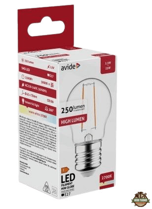 Avide LED Filament Mini Globe 2.5W E27 WW 2700K
