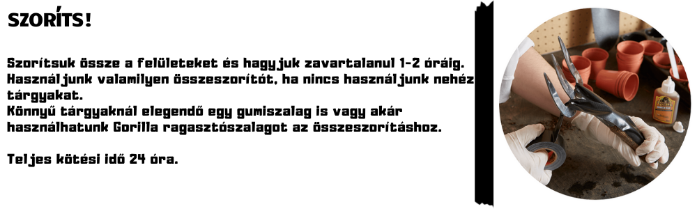 Felületek összeszorítása Gorilla Glue poliuretán ragasztó használata után